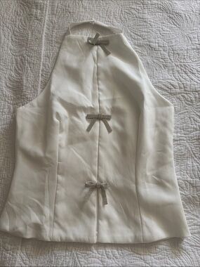 White Halter Top with Rhinestone Bow Accents